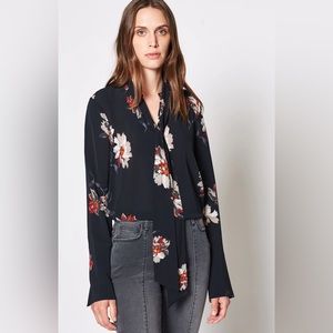 JOIE ~ Nadal High Collar Floral Caviar Neck Tie Top